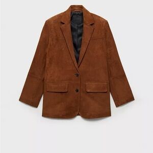 Mango Brown 100% Genuine Suede Leather Blazer Jacket – Women’s Size S– NWT